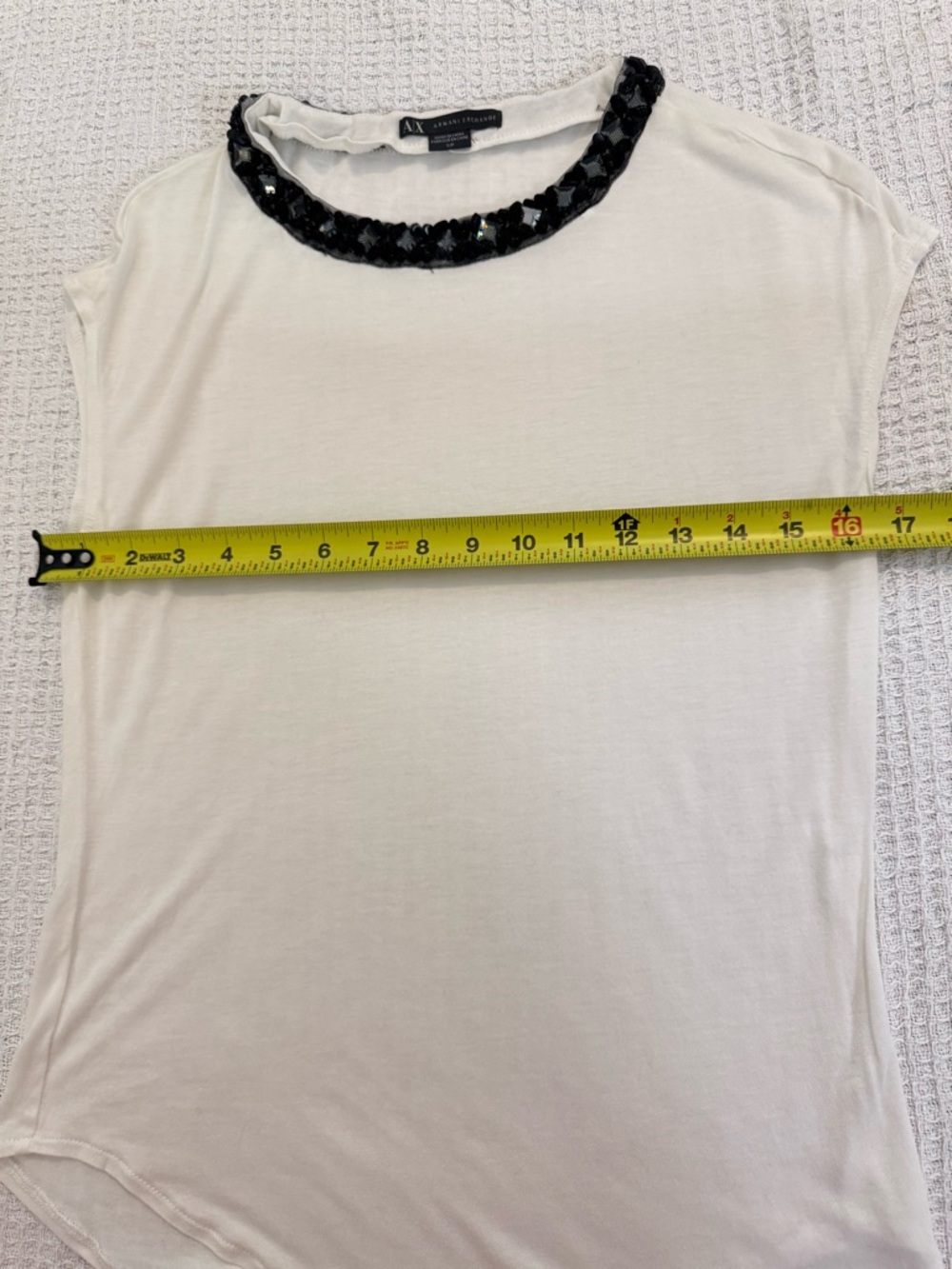 A|X Armani Exchange White Sleeveless Top Black Sequin Embellished Neckline S P - Picture 8 of 10